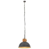 ZNTS Industrial Hanging Lamp Grey Round 32 cm E27 Solid Mango Wood 320864