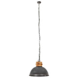 ZNTS Industrial Hanging Lamp Grey Round 32 cm E27 Solid Mango Wood 320864