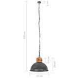 ZNTS Industrial Hanging Lamp Grey Round 32 cm E27 Solid Mango Wood 320864