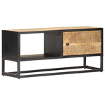 ZNTS TV Cabinet with Carved Door 90x30x40 cm Rough Mango Wood 320944