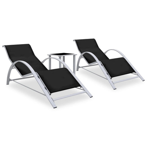ZNTS Sun Loungers 2 pcs with Table Aluminium Black 310534
