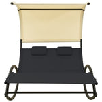 ZNTS Double Sun Lounger with Canopy Textilene Black and Cream 310547