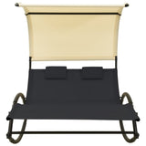 ZNTS Double Sun Lounger with Canopy Textilene Black and Cream 310547