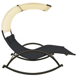 ZNTS Double Sun Lounger with Canopy Textilene Black and Cream 310547