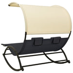 ZNTS Double Sun Lounger with Canopy Textilene Black and Cream 310547