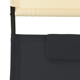 ZNTS Double Sun Lounger with Canopy Textilene Black and Cream 310547