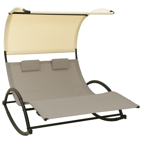 ZNTS Double Sun Lounger with Canopy Textilene Taupe and Cream 310549