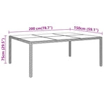 ZNTS Garden Table 200x150x75 cm Tempered Glass and Poly Rattan Grey 310587