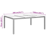 ZNTS Garden Table 200x150x75 cm Tempered Glass and Poly Rattan Grey 310587