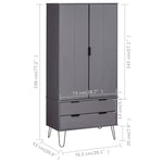 ZNTS Wardrobe New York Grey Solid Pine Wood 321134
