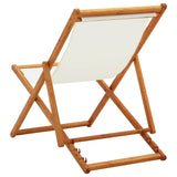 ZNTS Folding Beach Chair Eucalyptus Wood and Fabric Cream White 310314