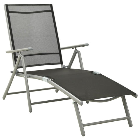 ZNTS Folding Sun Lounger Textilene and Aluminium Black and Silver 312191