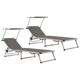 ZNTS Folding Sun Loungers with Roof 2 pcs Aluminium&Textilene Grey 312460