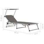 ZNTS Folding Sun Loungers with Roof 2 pcs Aluminium&Textilene Grey 312460