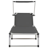 ZNTS Folding Sun Loungers with Roof 2 pcs Aluminium&Textilene Grey 312460