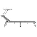 ZNTS Folding Sun Loungers with Roof 2 pcs Aluminium&Textilene Grey 312460