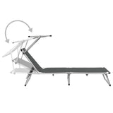 ZNTS Folding Sun Loungers with Roof 2 pcs Aluminium&Textilene Grey 312460