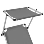ZNTS Folding Sun Loungers with Roof 2 pcs Aluminium&Textilene Grey 312460