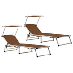 ZNTS Folding Sun Loungers with Roof 2 pcs Aluminium&Textilene Brown 312461
