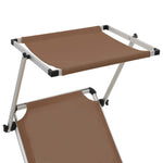 ZNTS Folding Sun Loungers with Roof 2 pcs Aluminium&Textilene Brown 312461