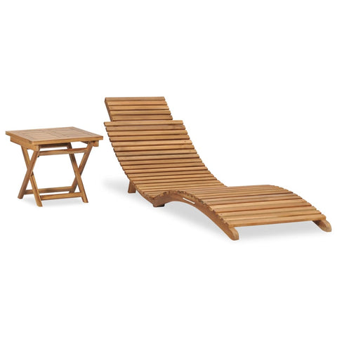 ZNTS Folding Sun Lounger with Table Solid Teak Wood 310666