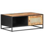 ZNTS Coffee Table 90x50x35 cm Rough Mango Wood and Natural Cane 323143