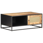 ZNTS Coffee Table 90x50x35 cm Rough Mango Wood and Natural Cane 323143