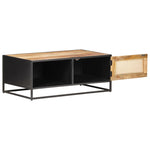 ZNTS Coffee Table 90x50x35 cm Rough Mango Wood and Natural Cane 323143