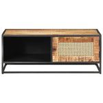 ZNTS Coffee Table 90x50x35 cm Rough Mango Wood and Natural Cane 323143