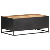 ZNTS Coffee Table 90x50x35 cm Rough Mango Wood and Natural Cane 323143