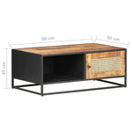 ZNTS Coffee Table 90x50x35 cm Rough Mango Wood and Natural Cane 323143