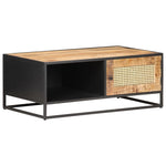 ZNTS Coffee Table 90x50x35 cm Rough Mango Wood and Natural Cane 323143