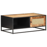 ZNTS Coffee Table 90x50x35 cm Rough Mango Wood and Natural Cane 323143