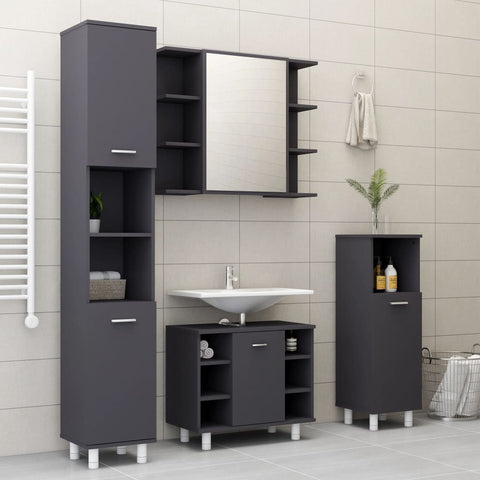 ZNTS 4 Piece Bathroom Furniture Set Grey Engineered Wood 3056900