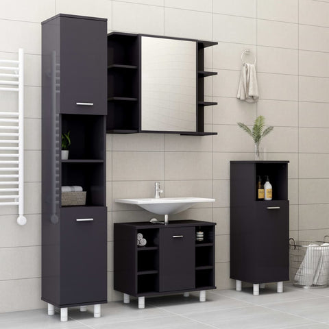 ZNTS 4 Piece Bathroom Furniture Set High Gloss Grey Engineered Wood 3056906