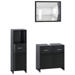 ZNTS 3 Piece Bathroom Furniture Set High Gloss Black Engineered Wood 3056914