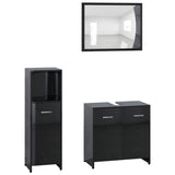 ZNTS 3 Piece Bathroom Furniture Set High Gloss Black Engineered Wood 3056914