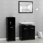 ZNTS 3 Piece Bathroom Furniture Set High Gloss Black Engineered Wood 3056914