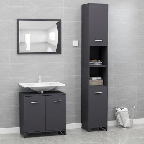 ZNTS 3 Piece Bathroom Furniture Set Grey Engineered Wood 3056918