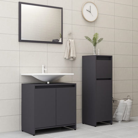ZNTS 3 Piece Bathroom Furniture Set Grey Engineered Wood 3056927