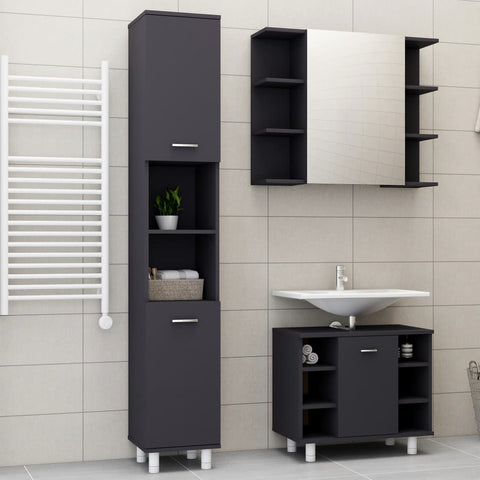 ZNTS 3 Piece Bathroom Furniture Set Grey Engineered Wood 3056954