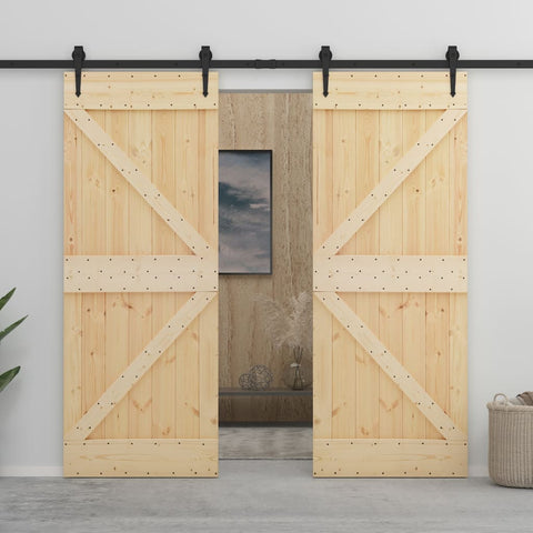 ZNTS Sliding Door with Hardware Set 90x210 cm Solid Pine Wood 3057589