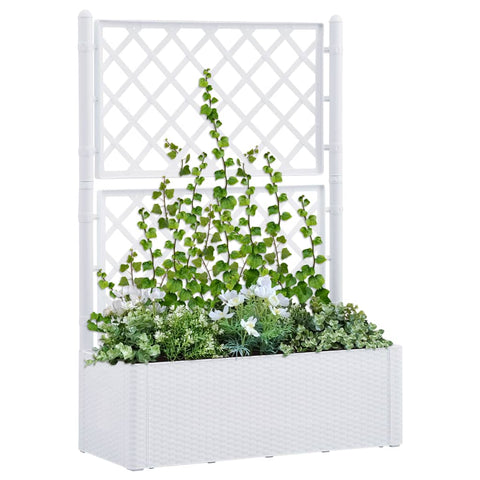 ZNTS Garden Raised Bed with Trellis and Self Watering System White 313967