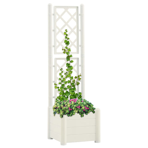 ZNTS Garden Planter with Trellis 43x43x142 cm PP White 313979