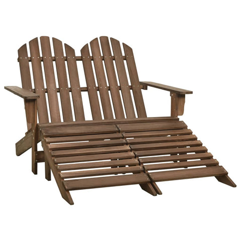 ZNTS 2-Seater Garden Adirondack Chair&Ottoman Fir Wood Brown 315911