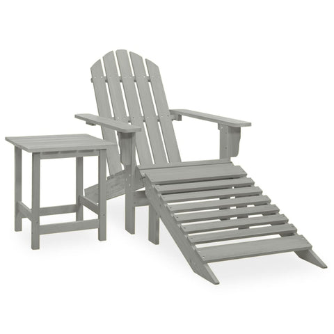 ZNTS Garden Adirondack Chair with Ottoman&Table Solid Fir Wood Grey 315930