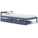 ZNTS Bed Frame with 2 Drawers Grey Solid Pine Wood 90x200 cm 3060693
