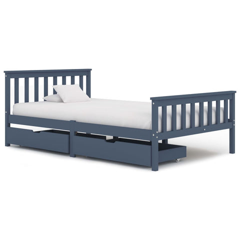 ZNTS Bed Frame with 2 Drawers Grey Solid Pine Wood 120x200 cm 3060704