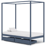 ZNTS Canopy Bed Frame with 2 Drawers Grey Solid Pine Wood 90x200 cm 3060711