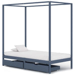ZNTS Canopy Bed Frame with 2 Drawers Grey Solid Pine Wood 100x200 cm 3060712